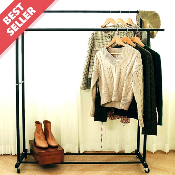  한평한뼘 튼튼한 이동식 옷걸이 행거, 무광블랙 