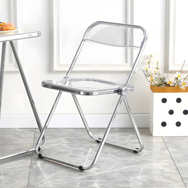  사는잼 아크릴의자 투명 크롬 체어 접이식의자 미드센추리모던 미드센츄리 투명의자 카페의자 디자인의자, 1개 