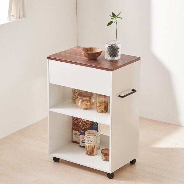 프린홈 데일리 만능 이동식 트롤리 조리대 수납장 3color, 멀바우