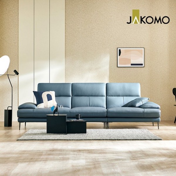 자코모 베스티 4인 천연면피 소가죽 소파, 미스티블루