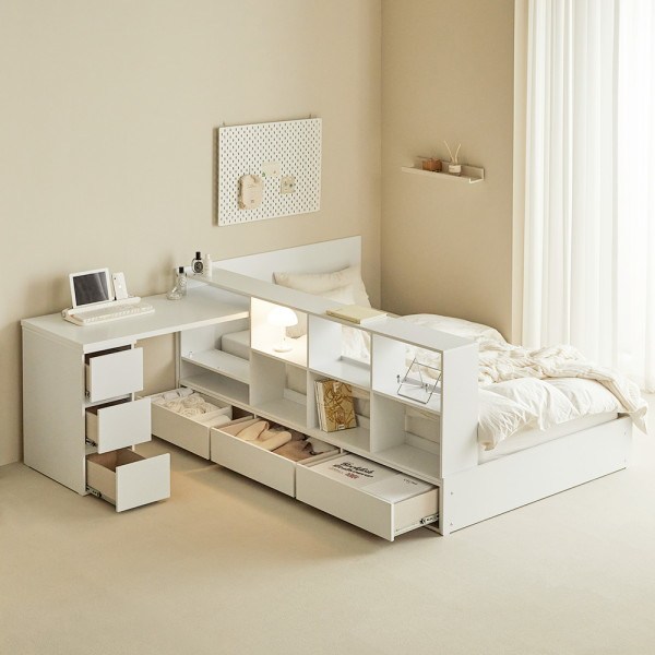 [리샘] 라미 책장형 수납침대(SS)+책상_40T 라텍폼스(착불), 색상선택:오크, 상세설명 참조