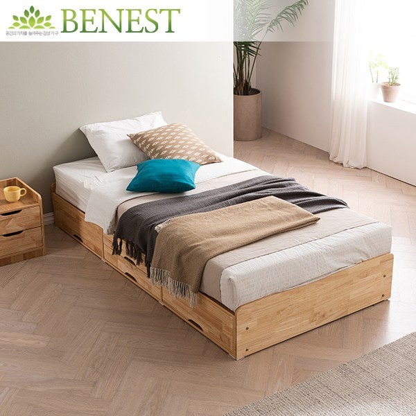  베네스트 로빈스 고무나무 원목 무헤드 서랍형침대 SS, 침대프레임_매트제외 