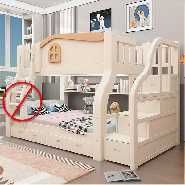 어린이 성인 원목 2층침대 프레임 조립식 다양한 사이즈 이층, A05/계단장+책장+서랍+매트리스, 상층 폭160하층 폭180