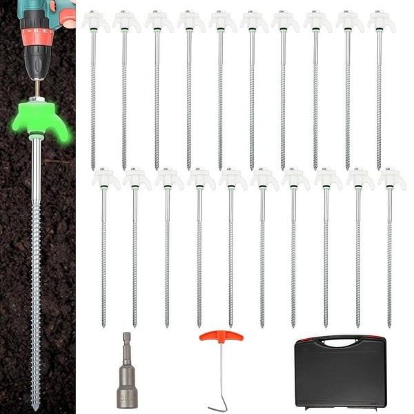 20팩 25.4cm 나사 인 텐트 말뚝