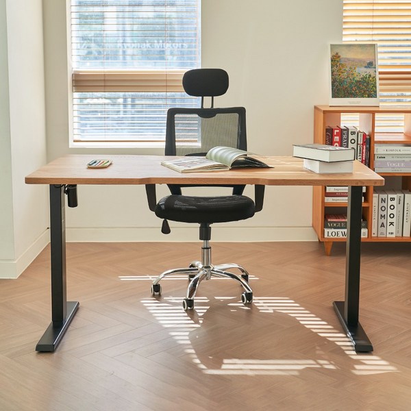 에이픽스 전동 스탠딩 높이조절 북미산 원목 모션데스크, 1600x750mm, 네추럴상판, 블랙다리