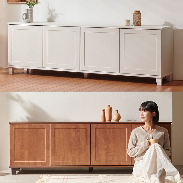 [와우할인] 웨일즈 1800 높은거실장 티비다이 tv다이 모듈 도어형 EAN-CS002, 크림화이트