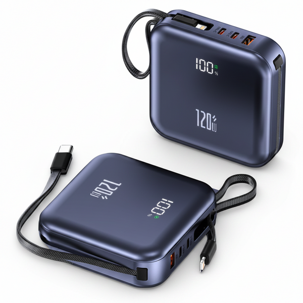 GoaTa 대용량 보조배터리 120W 고속충전 30000mAh 멀티단자 잔량표시 내장 케이블