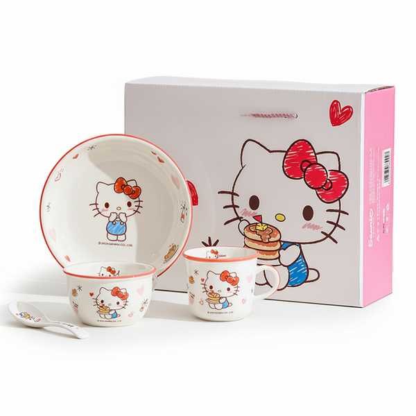 가와시마야 캐릭터 한식기 4종 세트, 화이트, 공기 + 원형 접시..., 1세트