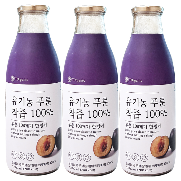 유기농 푸룬주스 물섞이지않은 NFC 100% 착즙원액, 1L, 3개