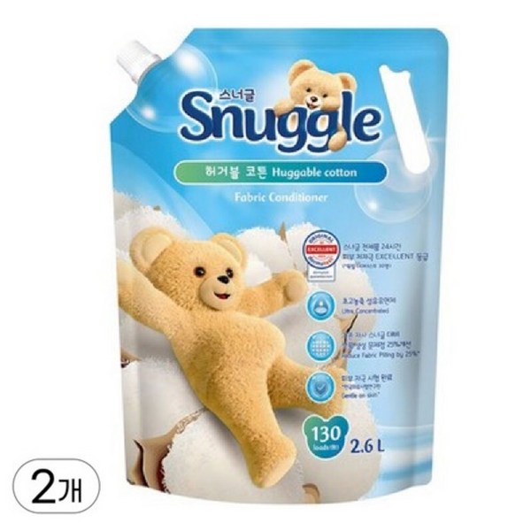 스너글 초고농축 섬유유연제 허거블 코튼, 2.6L, 2개