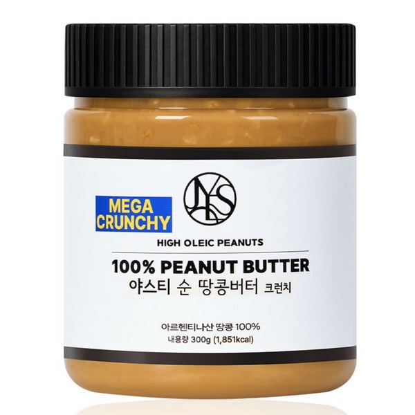 야스티 순 땅콩버터 크런치 100% 무첨가, 300g, 1개