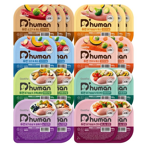 듀먼 전연령 강아지 버라이어티 화식사료 종합 8종, 혼합맛, 100g, 18개