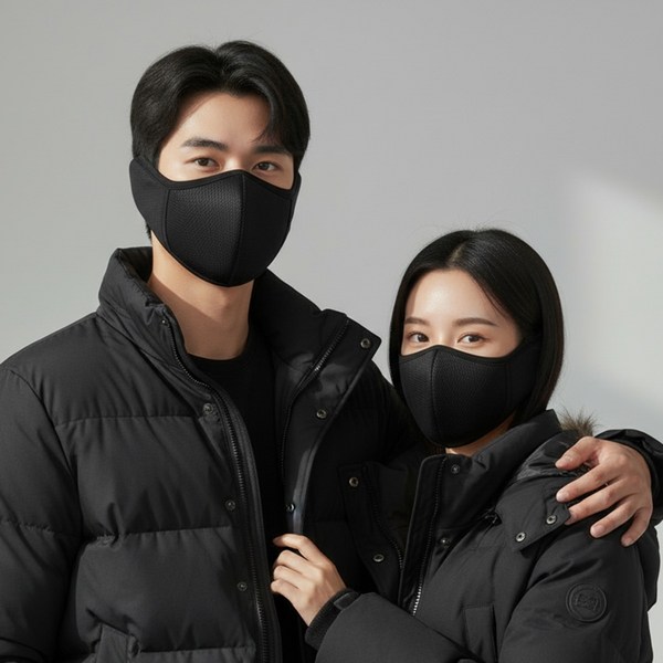 믿추 방한 귀마개마스크 겨울 안면 기모, 블랙+블랙, 2개