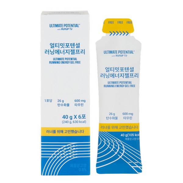 얼티밋포텐셜 러닝에너지젤프리 탄수화물 팔라티노스 타우린 러닝 마라톤 파워젤(40g/6포), 40g, 6개