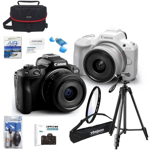 CANON EOS R50 18-45mm KIT+512G+정품가방+삼각대+KENKO AIR UV 필터+크리닝킷+LCD필름+리더기 고용량 브이로그 풀패키지