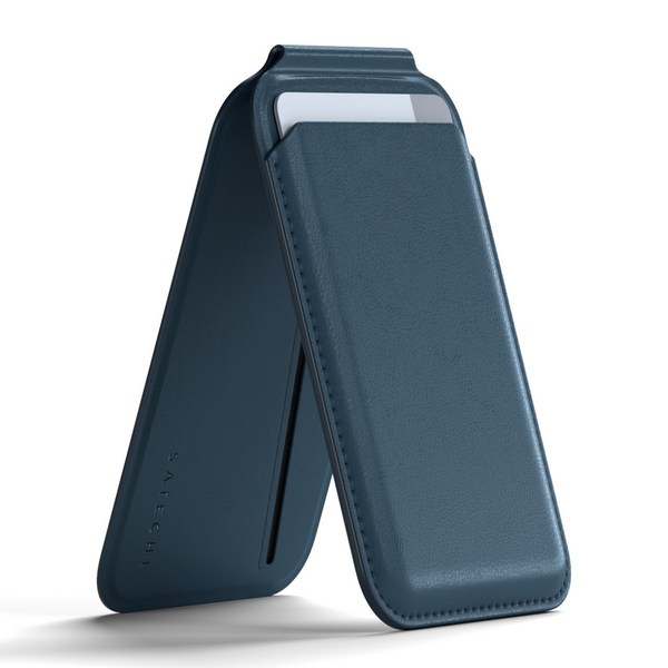 사테치 아이폰 맥세이프 카드지갑 케이스 거치대형 비건 레더 스탠드 월렛, ST-VLWB 블루, 블루, 1개