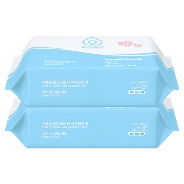 클린퓨어코튼 천연 순면 일회용 페이스타올, 100매, 2개