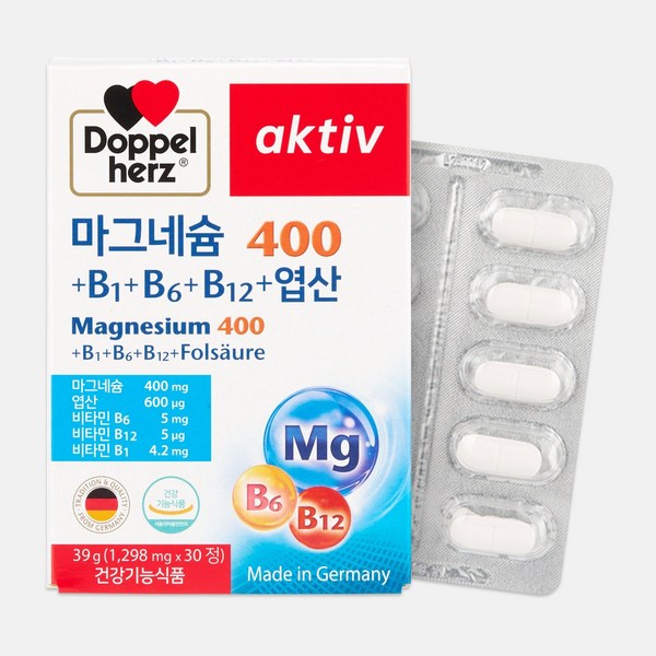 도펠헤르츠 마그네슘 30정 1박스 비타민 B1 B6 B12 엽산, 30정, 1박스
