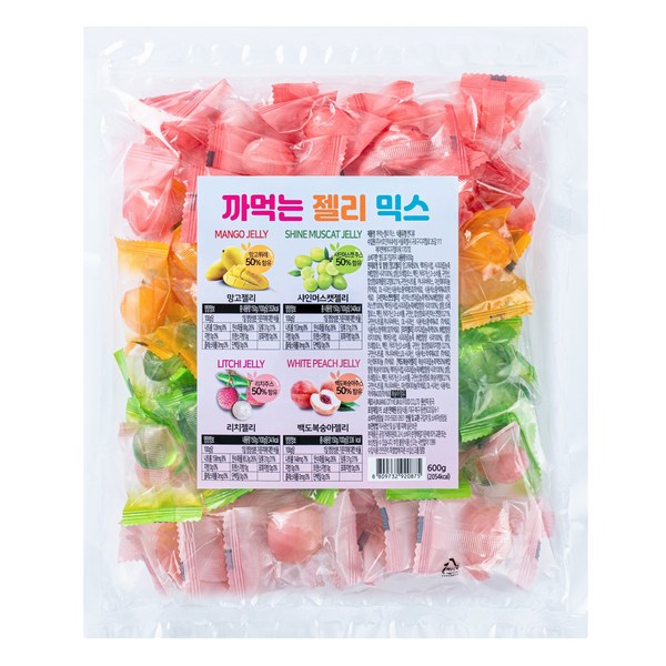 동일식품 까먹는 젤리 혼합 4가지맛 망고 리치 샤인머스켓 백도복숭아, 600g, 1개