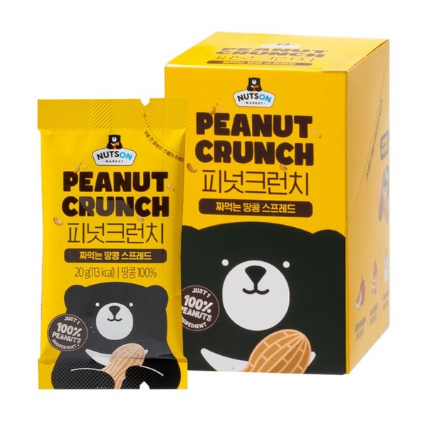 [넛츠온]넛버터 스프레드 스틱 피넛크런치/ 무첨가 땅콩버터/ 무가당 땅콩버터 스틱, 200g, 1박스