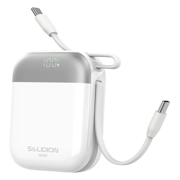 아이시 솔리디온 미니 준고체 보조배터리 10000mAh 초소형 듀얼 C타입 케이블 일체형 22.5W 고속충전 난연소재 기내반입 CCC인증