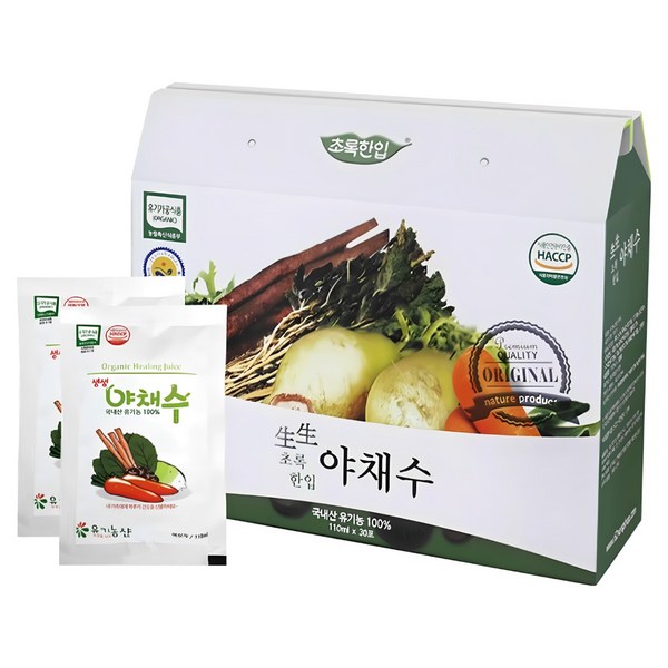 초록한입 생생 유기농 야채수 주스, 110ml, 30개