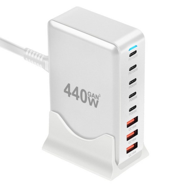 PYHO GaN 440W PPS PD.3.0 c타입 8포트 멀티 초고속 3A5C 충전기 어댑터 타입 100w 초고속 충전케이블