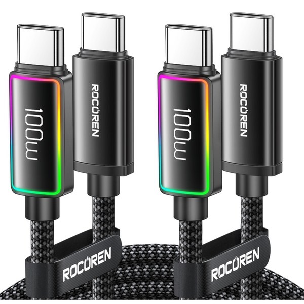 Rocoren c to c타입 고속 충전기케이블 PD100W 알루미늄 합금 조명 디스플레이 케이블 데이터 전송