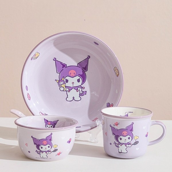 가와시마야 캐릭터 한식기 4종 세트, 퍼플, 공기 + 원형 접시..., 1세트