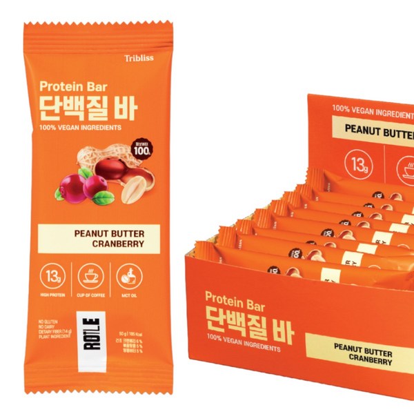 로틀 단백질바 피넛버터 크랜베리 (8개입) 332386, 50g, 8개