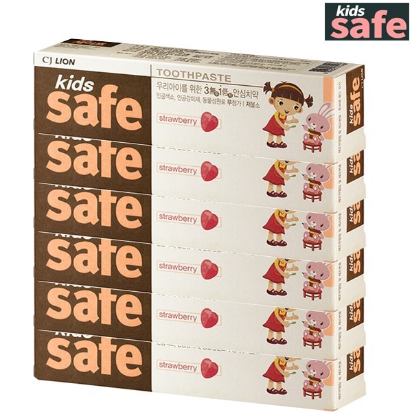 키즈세이프 어린이 치약 딸기향 불소함유, 90g, 6개