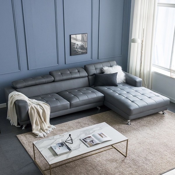 자네트 로미노 4인용 카우치 가죽쇼파_B형, 그레이