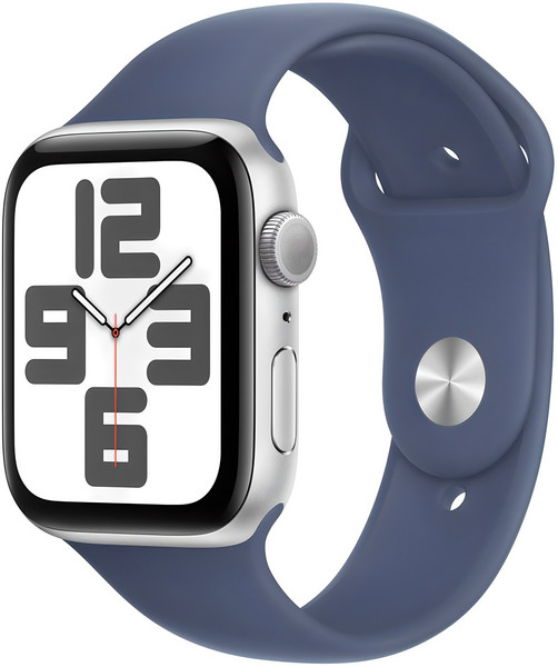 Apple 정품 2024 애플워치 SE 2세대 알루미늄 케이스, 44mm, GPS, 실버 / 데님 스포츠 밴드, M/L