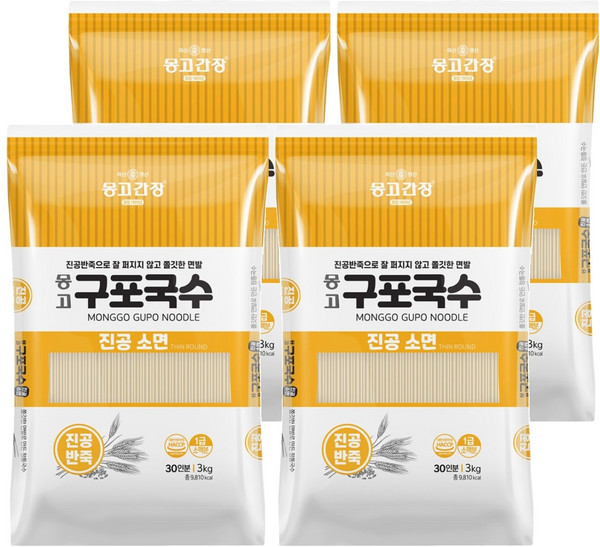 몽고식품 구포국수 진공소면, 3kg, 4개