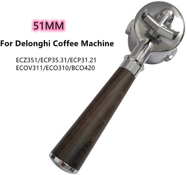 드롱기 ECP3321 ECP3531 51MM 교체 바구니 액세서리 바리스타용 더블 마우스 스파우트 커피 포터필터 필터 홀더, 2.Beech  handle2nails, 1개
