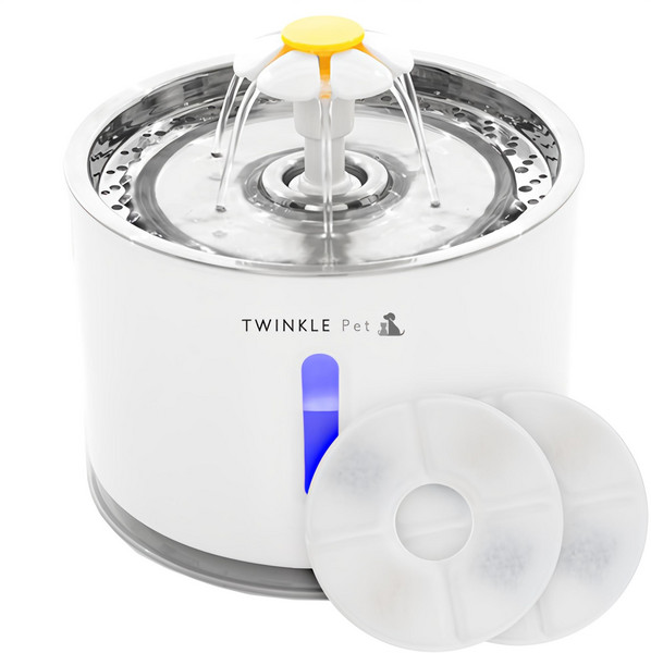 트윙클펫 고양이 스테인리스 정수기 2.4L + 리필 필터 2p 세트, TP0301, 혼합색상, 1개