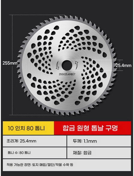 DZX 예초기용 초경합금 원형 예초기날 안전날 원형 예초톱날 10인치, 2개