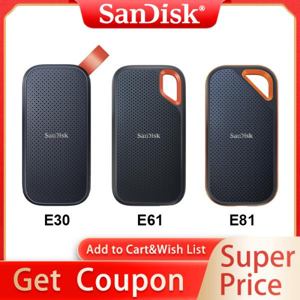 Sandisk 외장 솔리드 스테이트 디스크 하드 드라이브 고속 휴대용 SSD 노트북 PC용 500GB 1TB E30, 08 E30 2TB