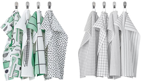 이케아 RINNIG 린니그 행주 4장 45x60cm 주방수건 핸드타올 순면 걸이식행주 키친크로스, 화이트+그린_904.763.57, 색상:화이트/그린_904.763.57