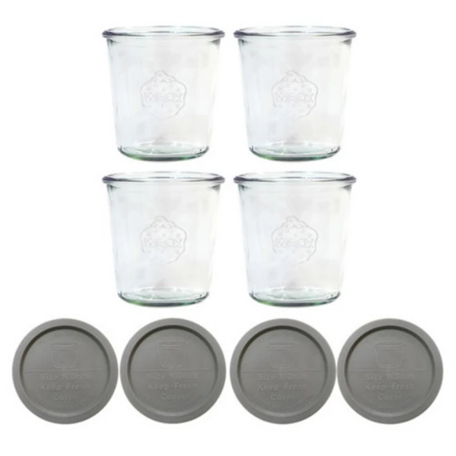 WECK 742 유리병 + PE 뚜껑 그린레이 세트, 4세트, 580ml