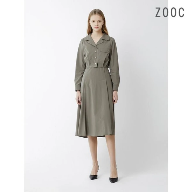 ZOOC 크롭 셔츠 & 슬리브리스 플레어 원피스 KG_Z241MSE010 147419 {!마감임박!}, 66, Khaki Gray_KG1