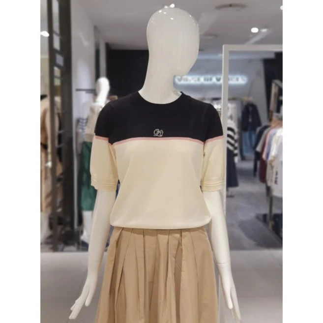 올리브데올리브 로고 자수 배색 라운드 니트 YK4AP746 백화점 아울렛 (4639478)