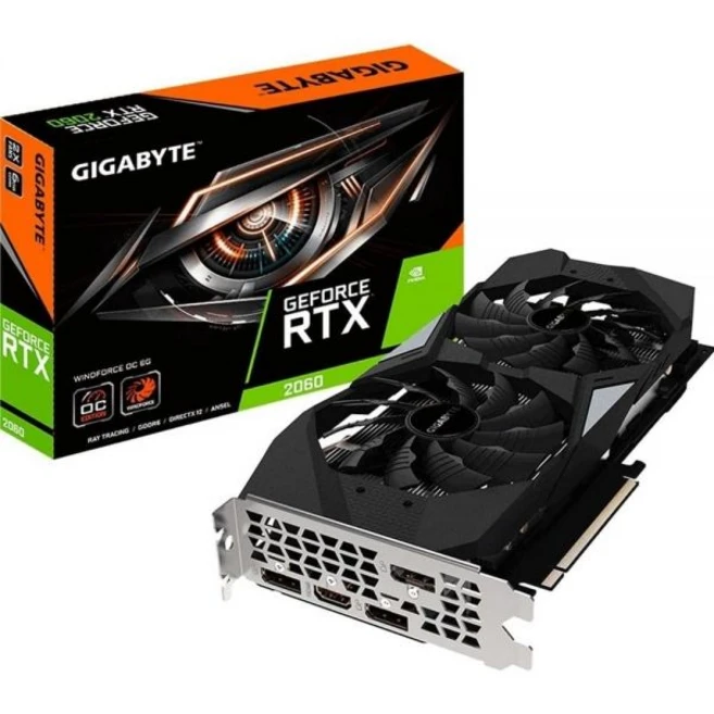 기가바이트 지포스 RTX 2060 윈드포스 OC 6G 그래픽 카드 팬 2개 6GB 192비트 GDDR6 GV-N2060WF2OC-6GD 비디오 카드갱신