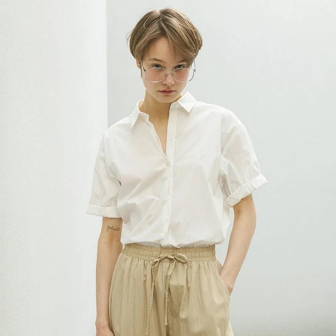 올리브데올리브 반팔 롤업 자수 셔츠 OH4MB4860