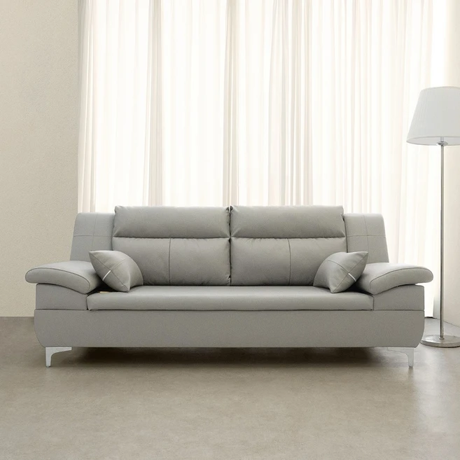 동서가구 테라 천연 면피가죽 온열 황토볼 3인용 흙소파 DF925867, 라이트그레이