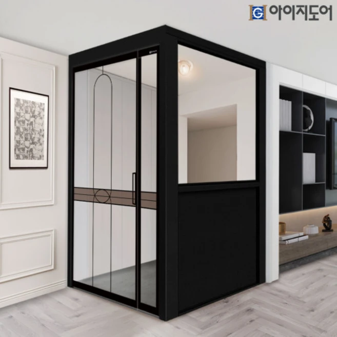 아이지도어 중문 스윙도어 ㄱ자 현관 비대칭 양개형(초슬림 여닫이 양방향 오토댐퍼), 8.투명_접합유리+디자인(+14만원), 6.[리뷰미작성시]파티션유리(+10만원), 1.오픈형(+0원), 1개