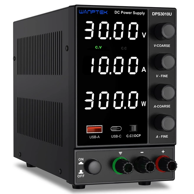 WANPTEK 실험실 DIY를 위한 인코더 조정 기능이 있는 조정 가능한 전압 조정기 30V 10A DC 전원 공급 장치 고정밀 4자리 LED 디스플레이, 1세트