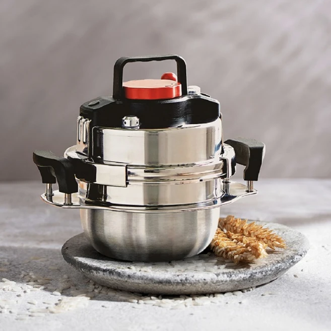 이녹스프랑 클라인 미니 압력솥 SW-PRC3000 2~3인용 1.4L+나무받침대, 압력솥+대나무 받침대+대나무 뚜껑+안전핀/고무패킹, 혼합색상, 1개