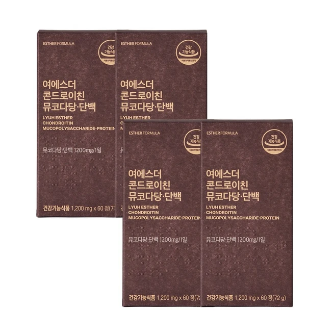 여에스더 콘드로이친 무쿄다당 단백 글루코사민 보스웰리아 HD 뼈건강 소연골 관절영양제, 60정, 4개