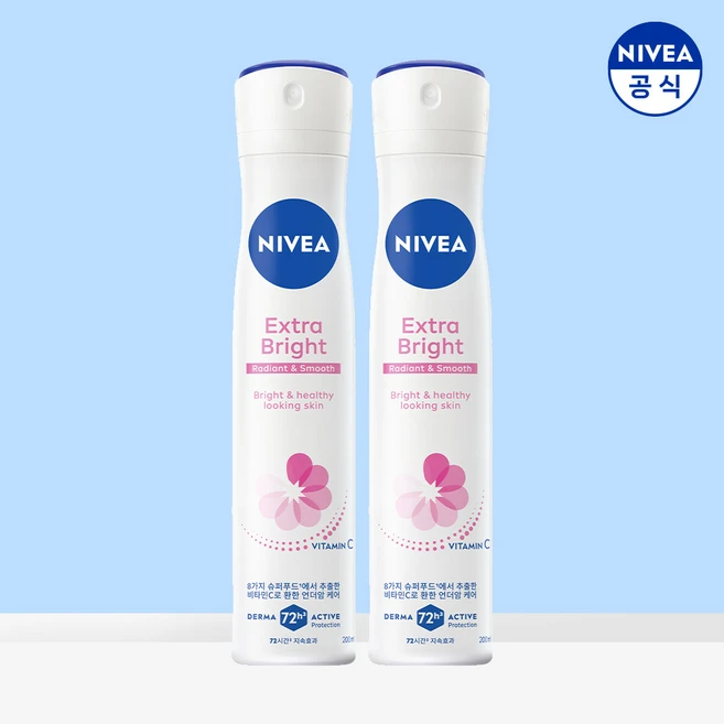 니베아 데오드라트 스프레이 엑스트라 브라이트, 200ml, 2개